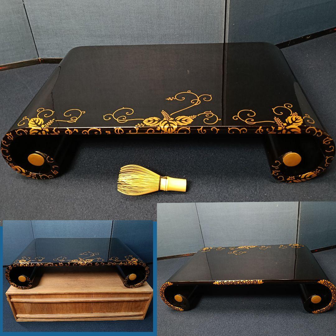 AO34 輪島塗 巻卓 蒔絵 草花蒔絵 花台 香炉台 飾台 木箱入