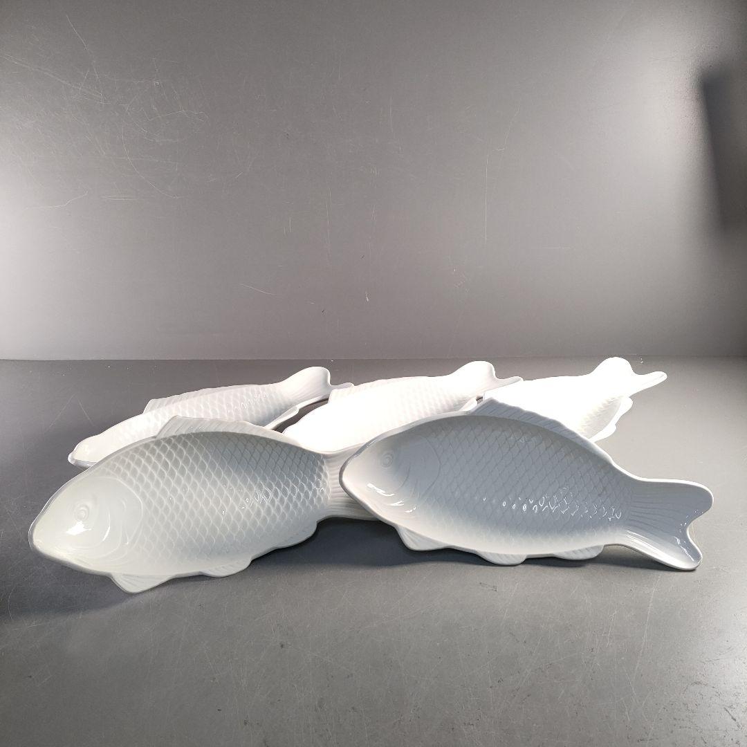 A1374-1/京峰 作/白磁魚文銘々皿5客/大皿/飾皿/盛皿/膾皿/懐石道具/