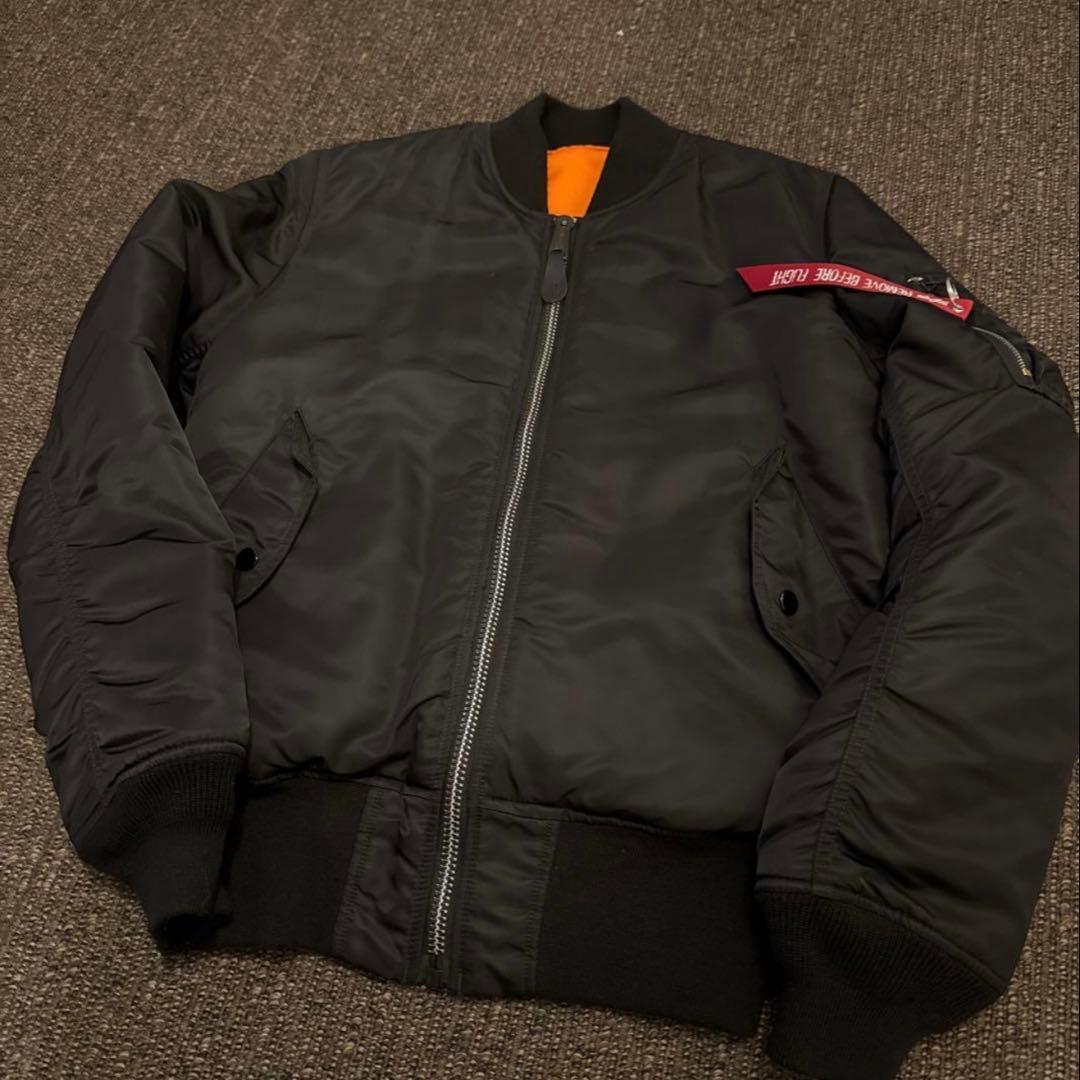 ALPHA アルファ　MA-1 ブラックジャケット オレンジ裏地　MA1