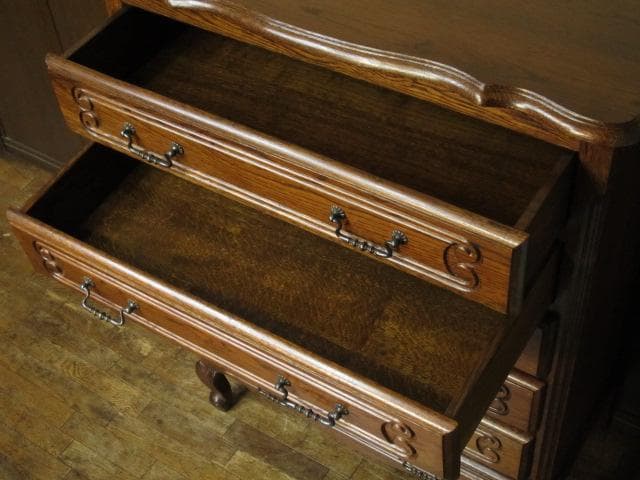 ルーマニア製 オーク材 猫脚 クラシック 6ドロアー 彫刻 チェスト/整理タンス