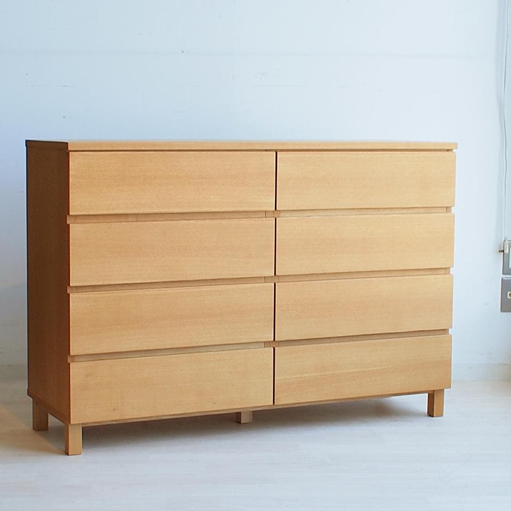 無印良品/MUJI 廃盤 タモ材 ワイドチェスト 120cm 4段 脚付き