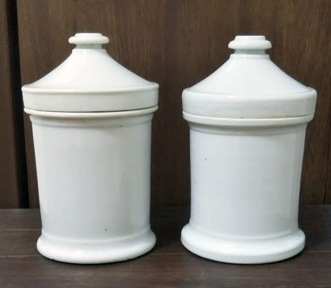 【希少】古い白磁の軟膏壺 薬瓶 ２つ アンティーク