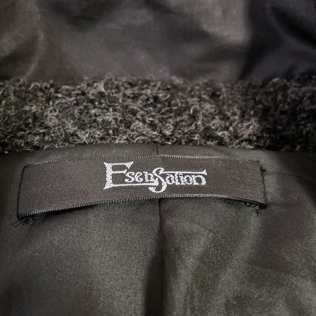 美品　イーセンセーション　異素材切替　変形ニット　ウールコート　バルーン　F