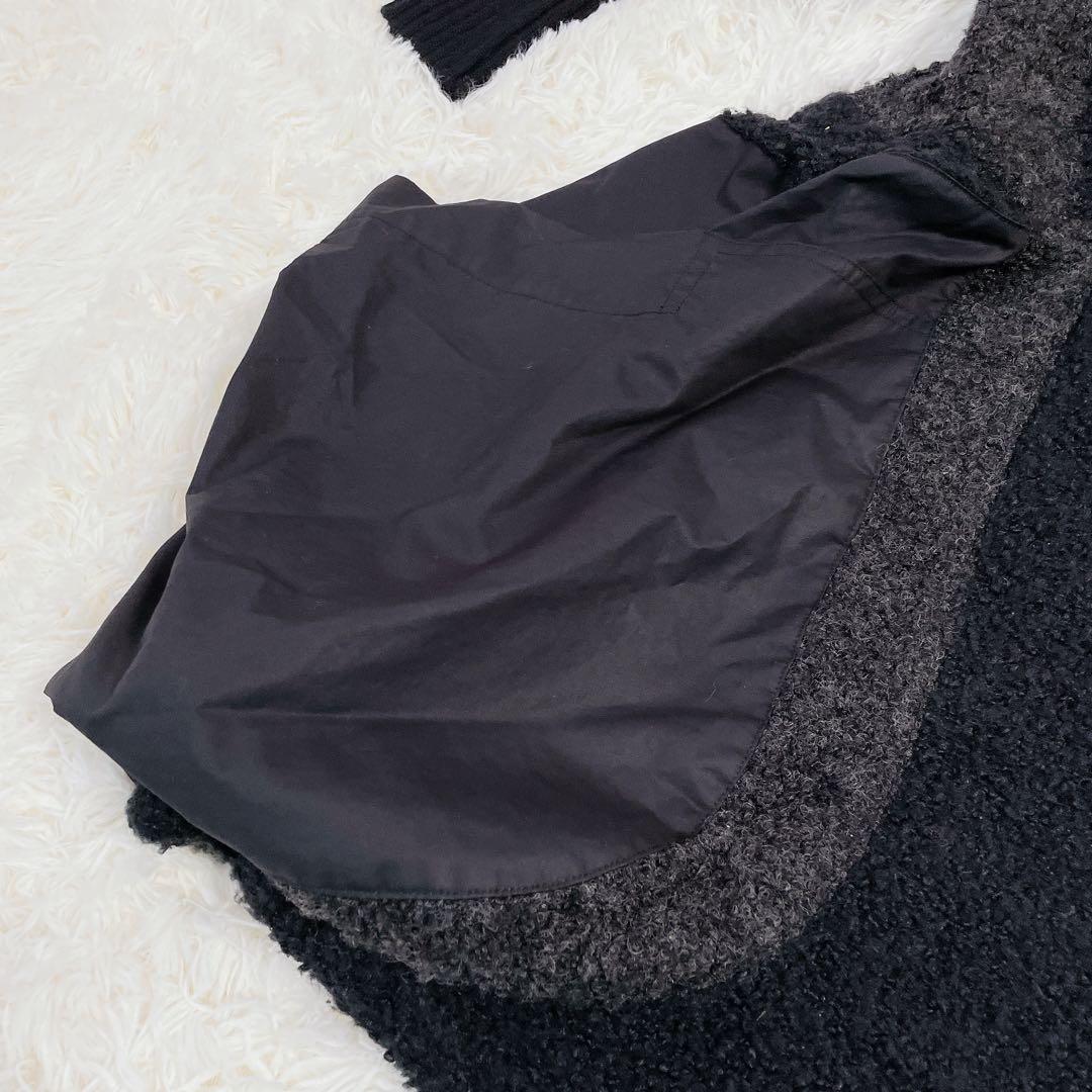 美品　イーセンセーション　異素材切替　変形ニット　ウールコート　バルーン　F