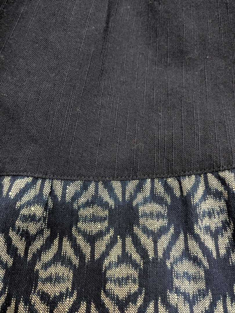 久留米絣　手織り　ネイビー フレアスカート 切り替え　藍暦　AIGOYOMI