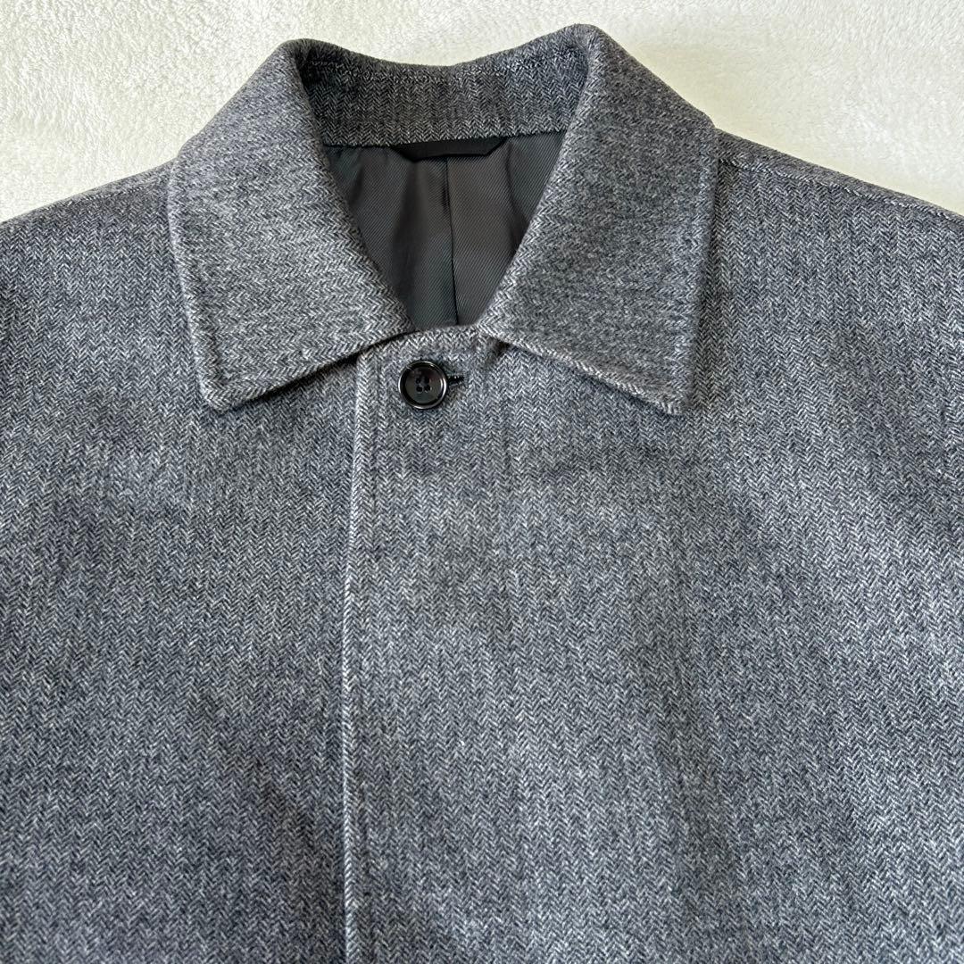 美品 ダーバン ピュアカシミヤ100% ヘリンボーン ステンカラーコートM