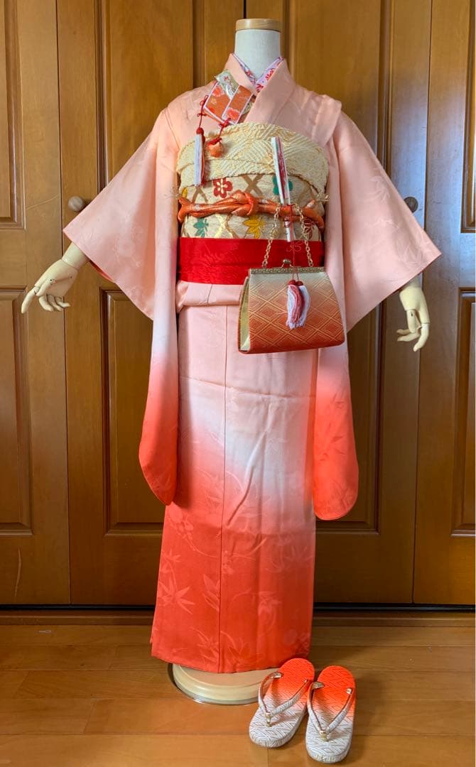 七五三　七歳の女の子のお支度　正絹手縫いのお振り袖フルセット　ハーフ成人式卒業式