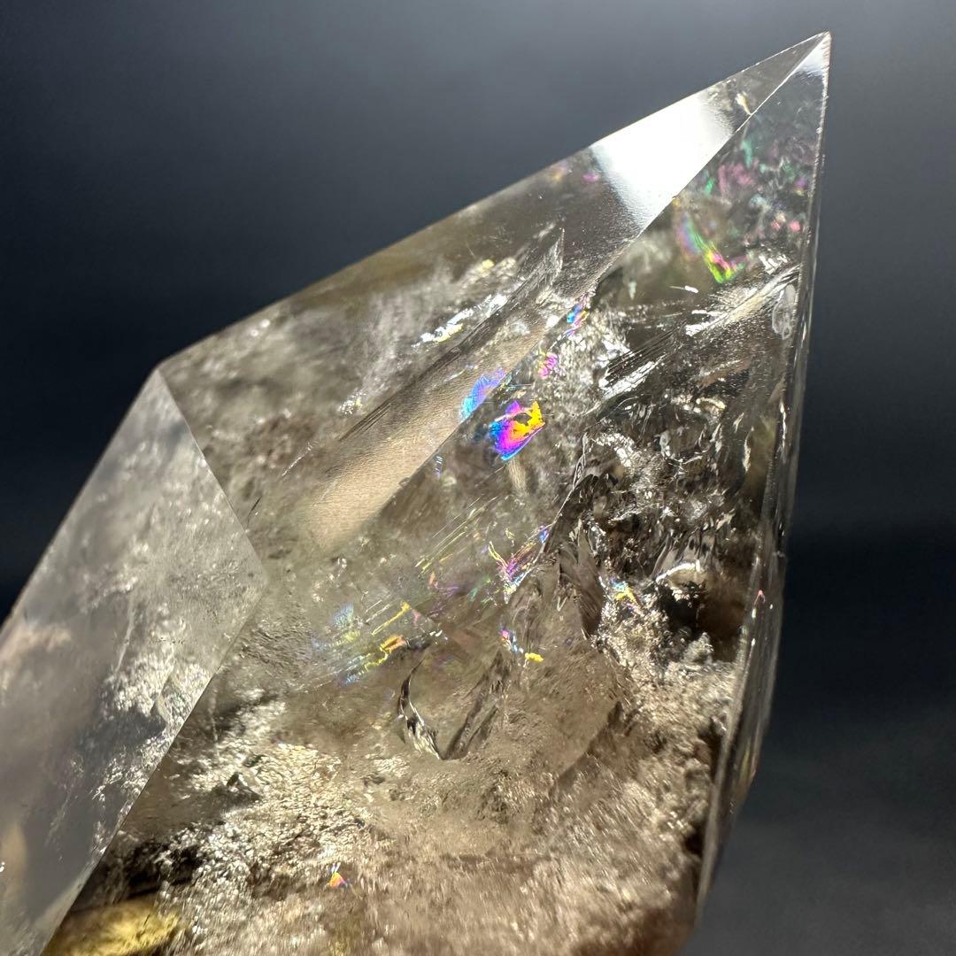 絶品☆レインボー魔除スモーキーシトリン六角柱☆ファントム パワーストーンA915