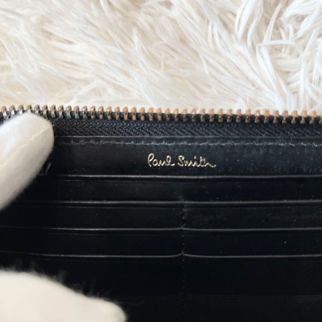 【美品】ポールスミス ラウンドジップ マルチストライプ レザー ブラック 本革