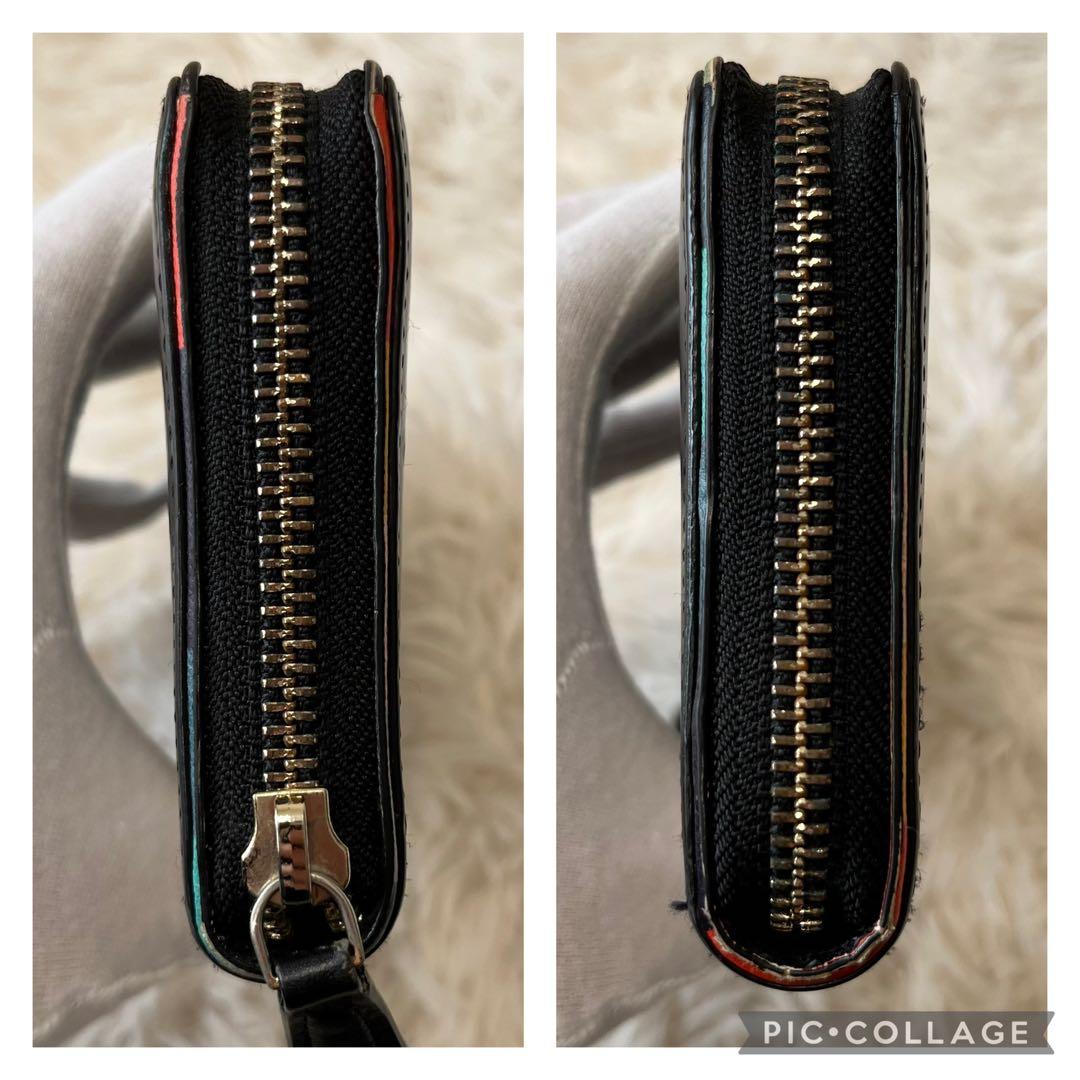 【美品】ポールスミス ラウンドジップ マルチストライプ レザー ブラック 本革