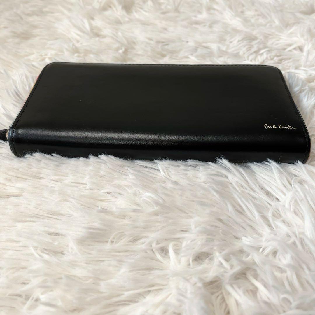 【美品】ポールスミス ラウンドジップ マルチストライプ レザー ブラック 本革