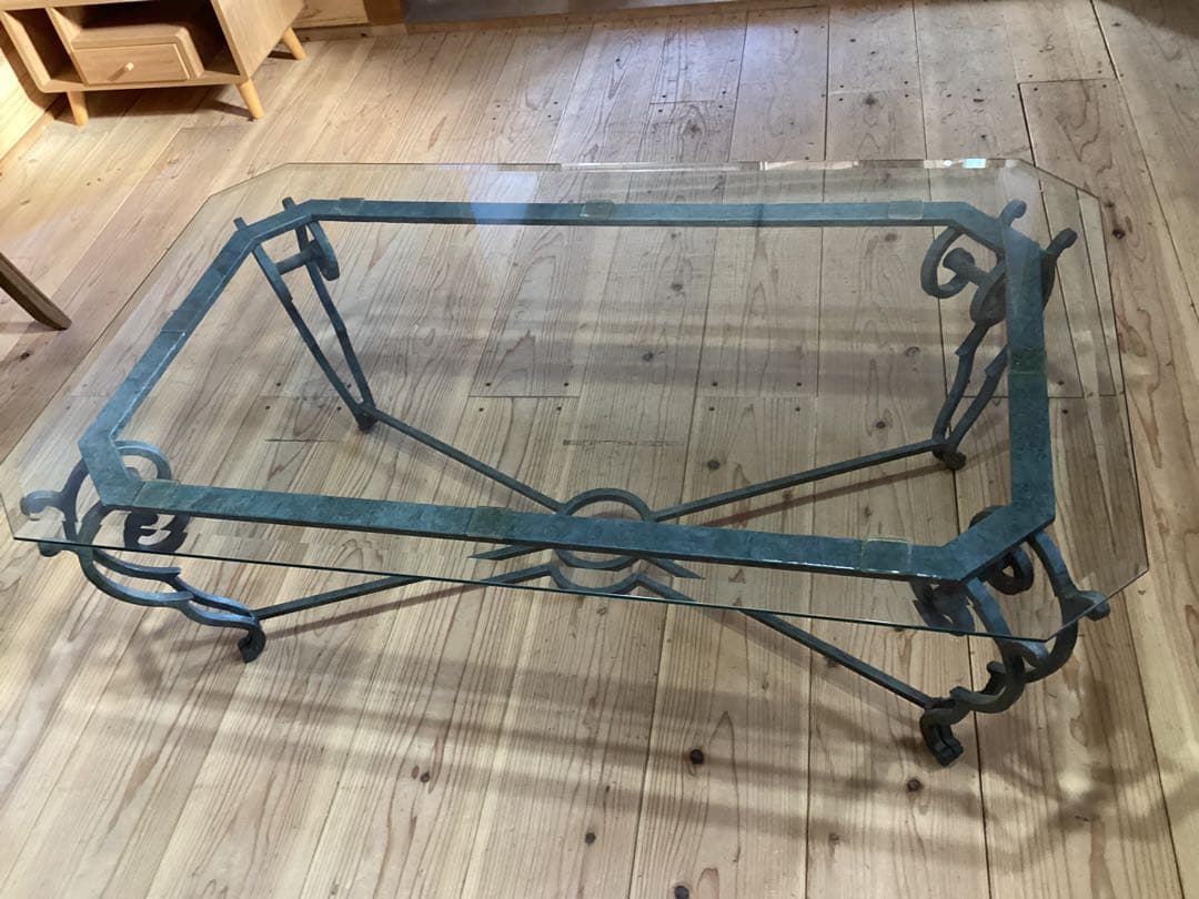 ガラステーブル　長方形　猫足　リビングテーブル　ローテーブル