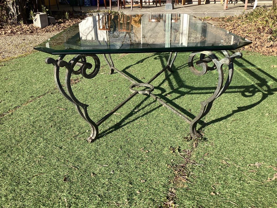 ガラステーブル　長方形　猫足　リビングテーブル　ローテーブル