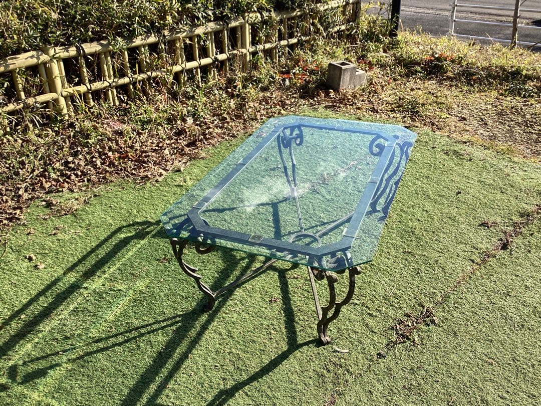 ガラステーブル　長方形　猫足　リビングテーブル　ローテーブル