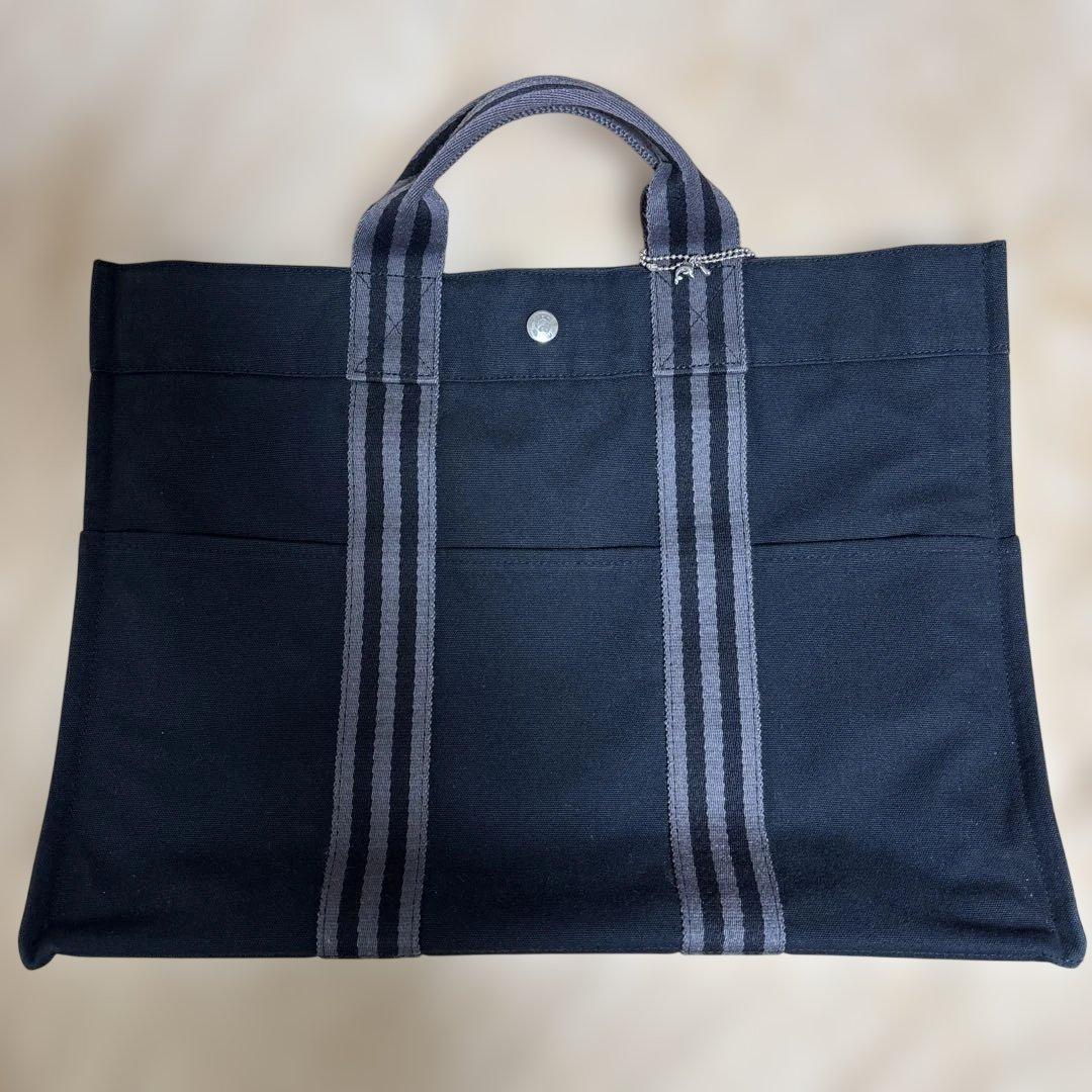 エルメス フールトゥ MMサイズ ブラックキャンバストートバッグ 【USED】