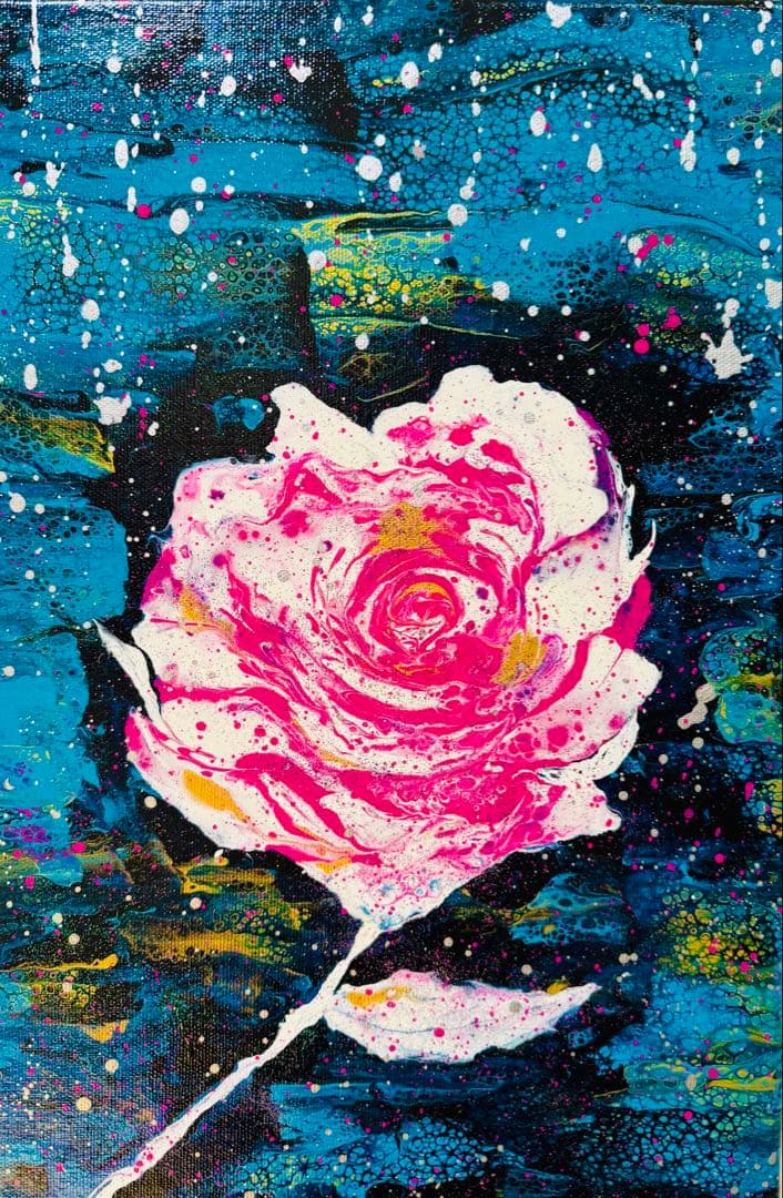 原画 抽象画 【 銀雨と薔薇の記憶 】