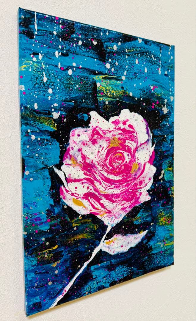 原画 抽象画 【 銀雨と薔薇の記憶 】