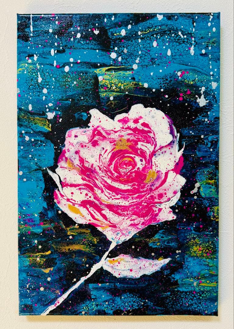 原画 抽象画 【 銀雨と薔薇の記憶 】