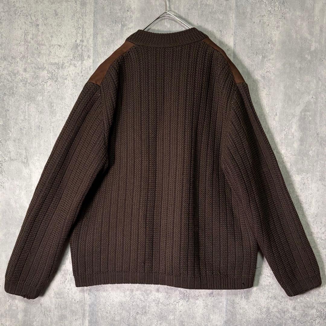 ユーロヴィンテージ レザー ニット 切替 ジャケット カーディガン 茶色 ドイツ