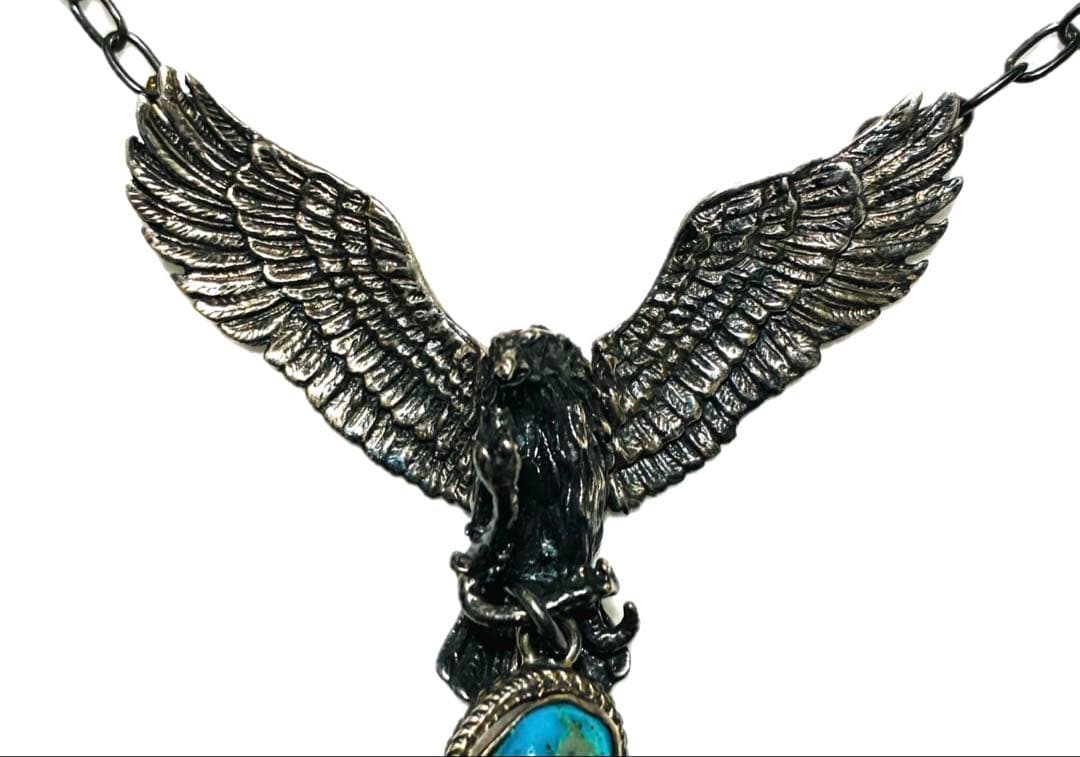 シルバー925 ネックレス　ペンダント　イーグル　スネーク　ターコイズ　フェザー