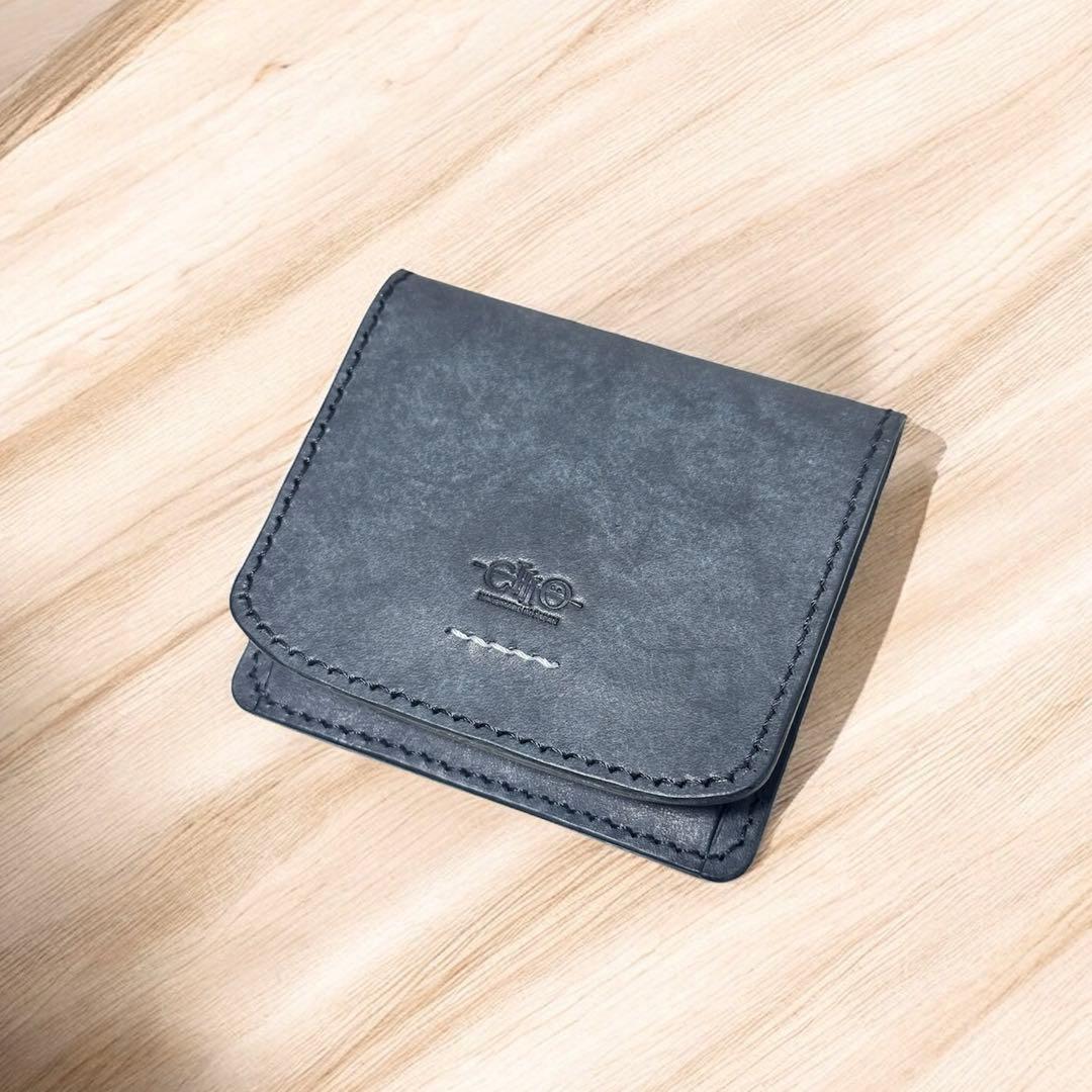 【イタリアンレザー】2つ折り財布 ハンドメイド プエブロ ブラック