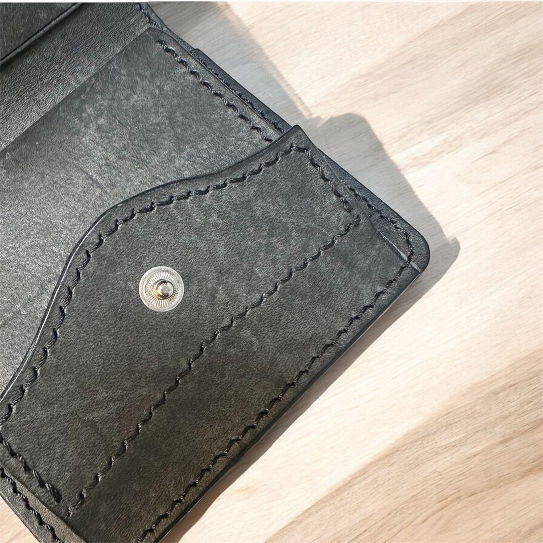 【イタリアンレザー】2つ折り財布 ハンドメイド プエブロ ブラック