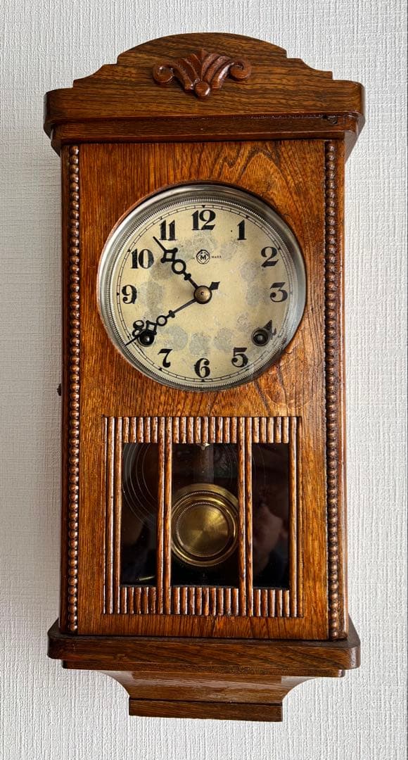 「美品」明治振り子時計ゼンマイ掛け時計柱時計古時計　稼働品