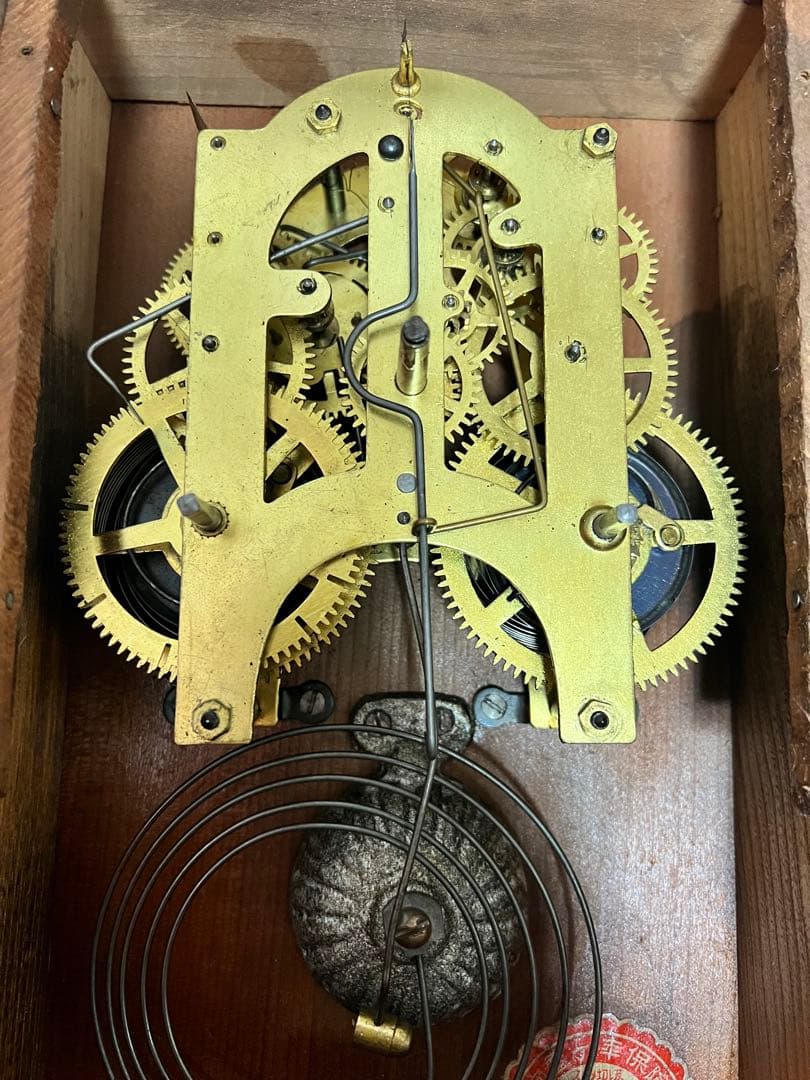「美品」明治振り子時計ゼンマイ掛け時計柱時計古時計　稼働品