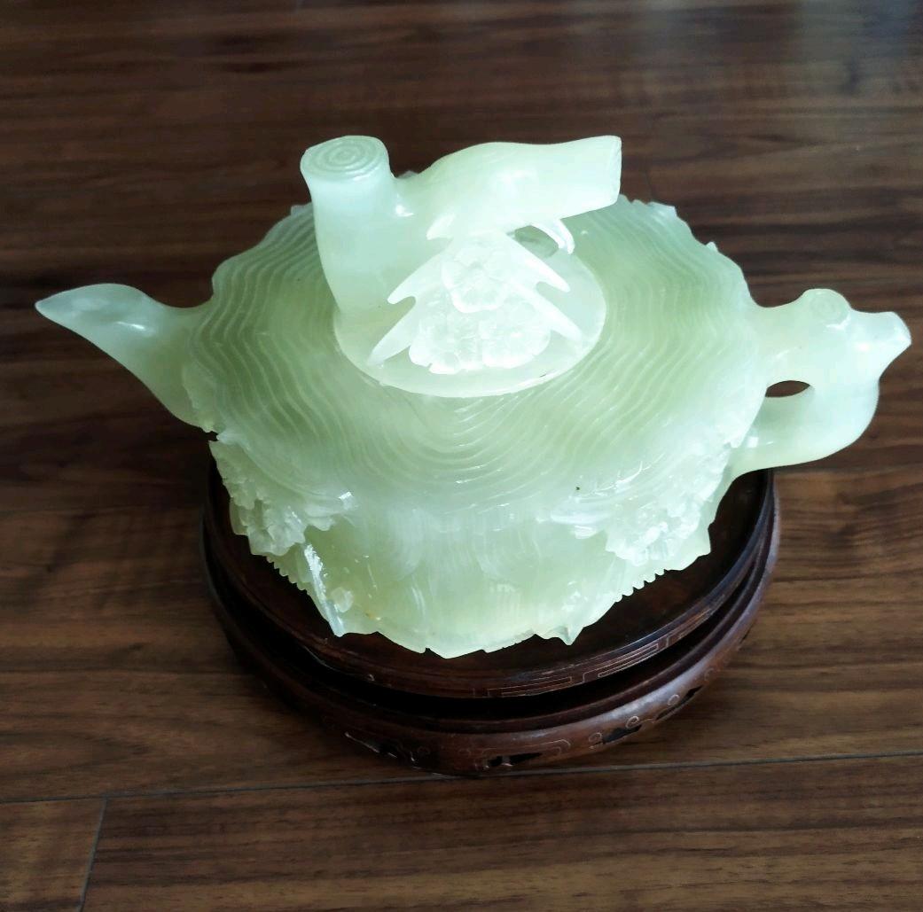 美品　希少　未使用　天然ぎょく彫刻急須