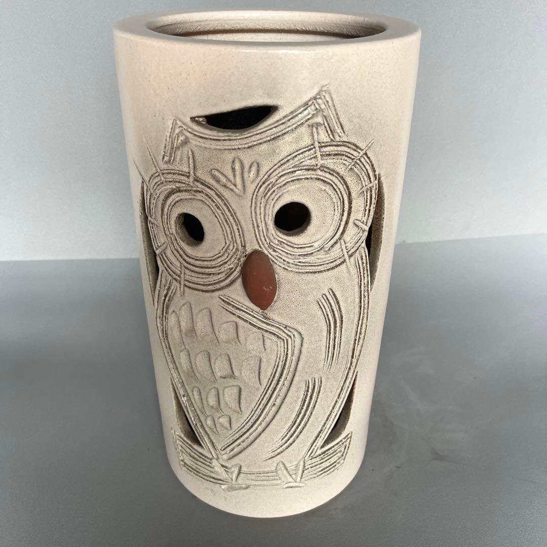 信楽焼傘立て  ふくろう彫 高さ42cm