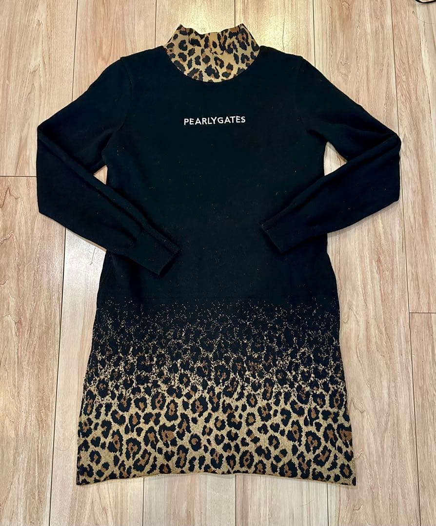 PEARLY GATESパーリーゲイツ ハイネックニットワンピース ヒョウ柄 0