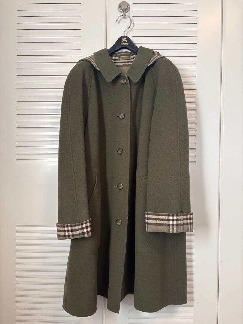 バーバリー　ダブルフェイス　ウールコート　カシミヤ混　フード