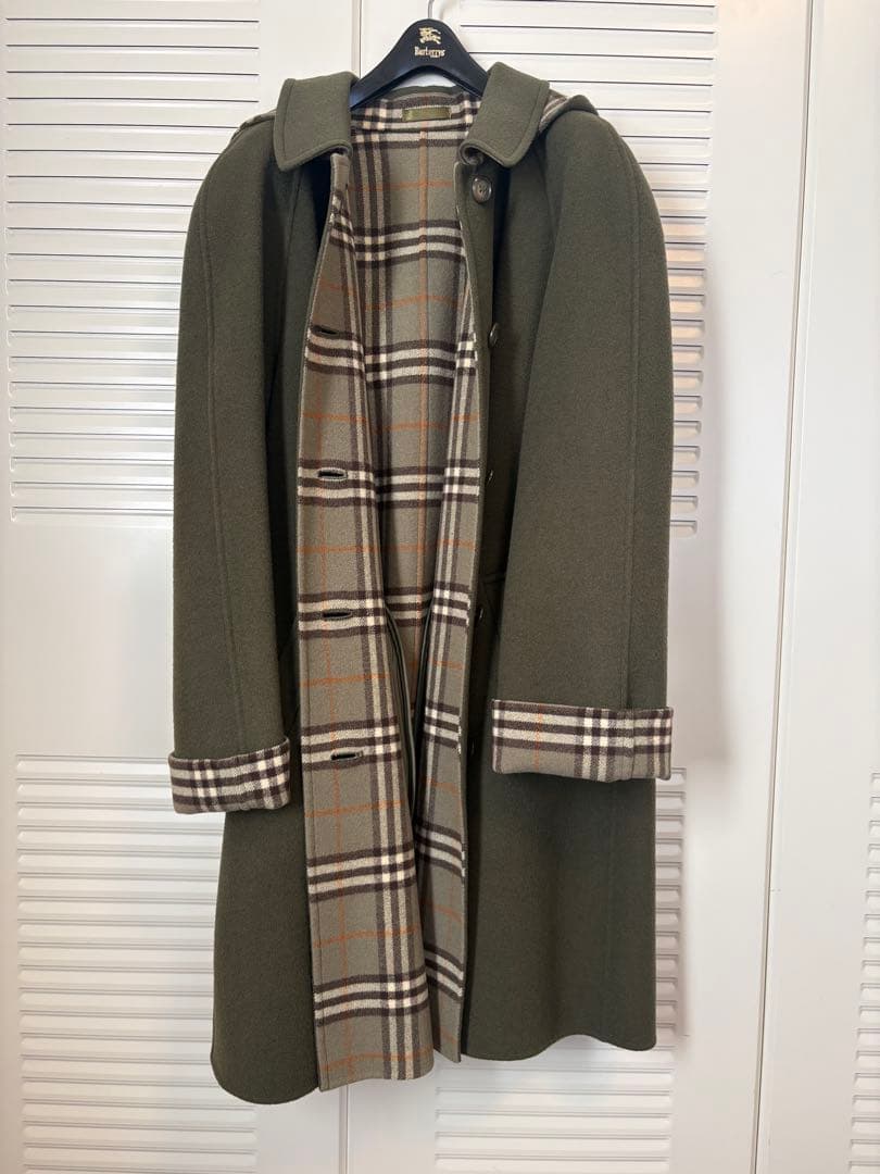 バーバリー　ダブルフェイス　ウールコート　カシミヤ混　フード