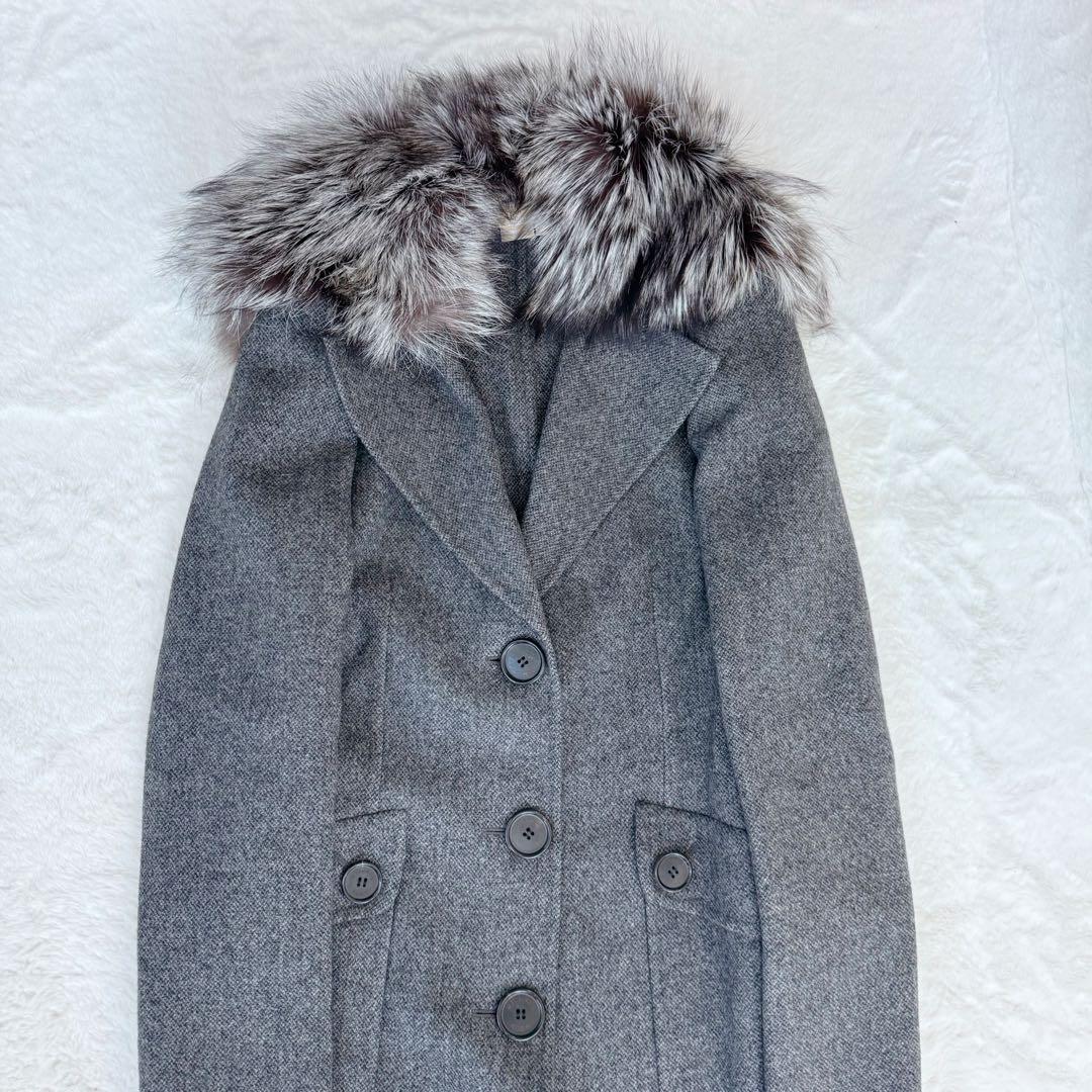 【極美品】マイケルコース　ロングコート　カシミヤ　フォックスファー　グレー　M