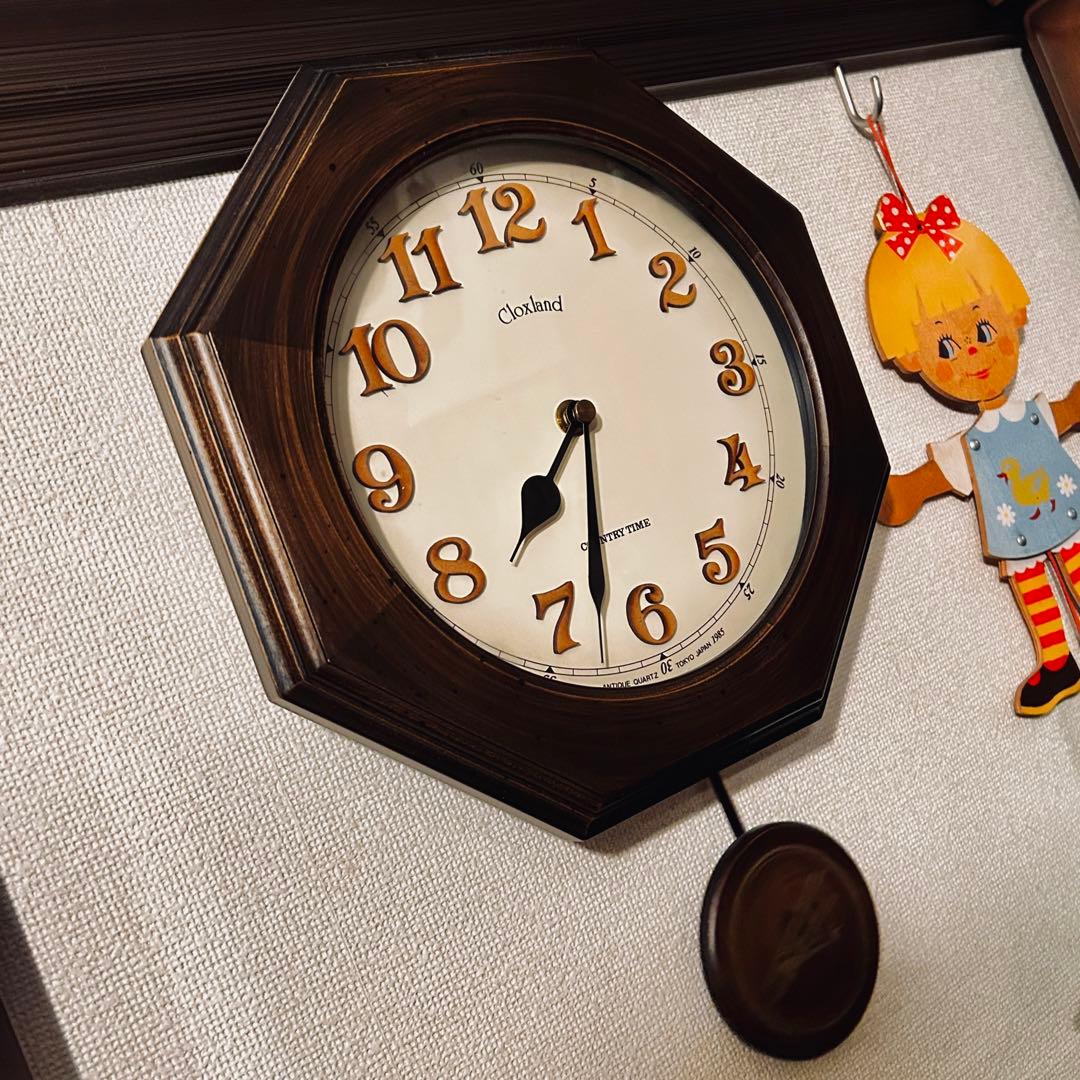 日本製 SUNTEL 天然木レトロ電波振り子時計 飛行機 アンティークブラウン