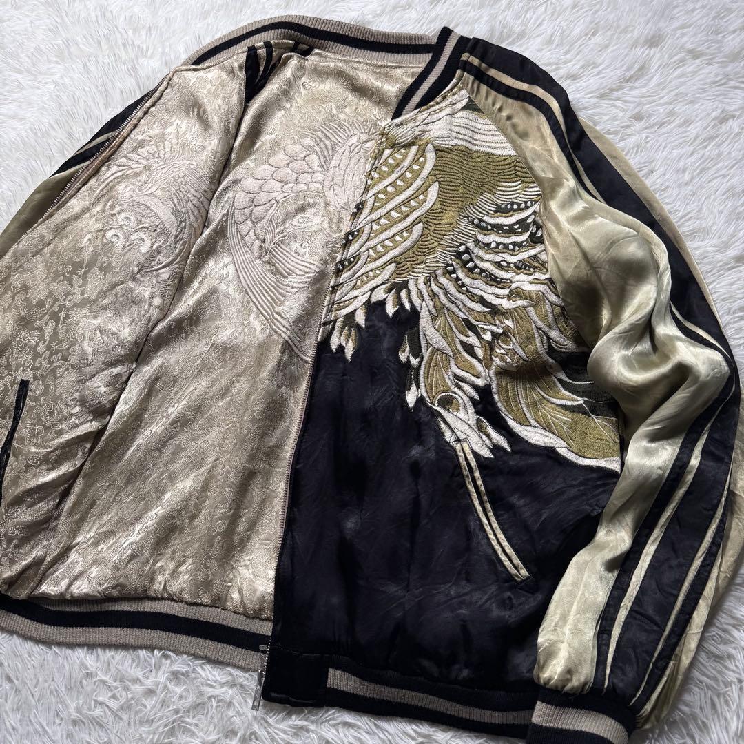 希少✨花旅楽団　スカジャン　リバーシブル　豪華刺繍　ブラック×ゴールド　XL