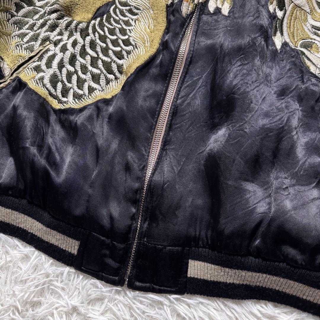 希少✨花旅楽団　スカジャン　リバーシブル　豪華刺繍　ブラック×ゴールド　XL