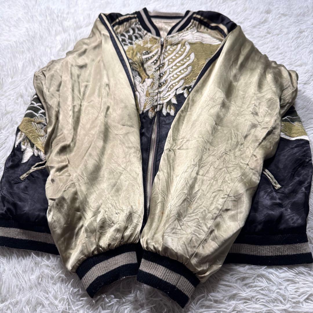 希少✨花旅楽団　スカジャン　リバーシブル　豪華刺繍　ブラック×ゴールド　XL