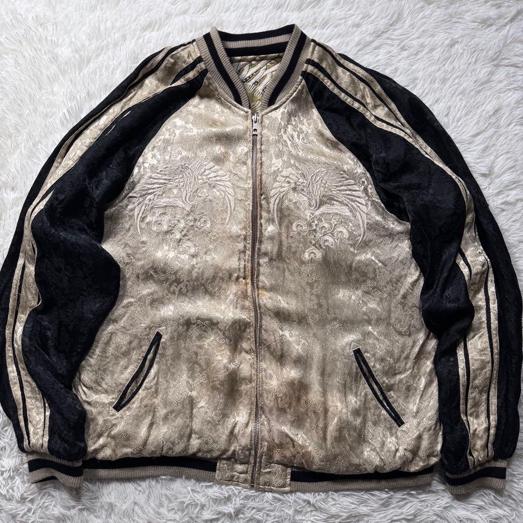 希少✨花旅楽団　スカジャン　リバーシブル　豪華刺繍　ブラック×ゴールド　XL