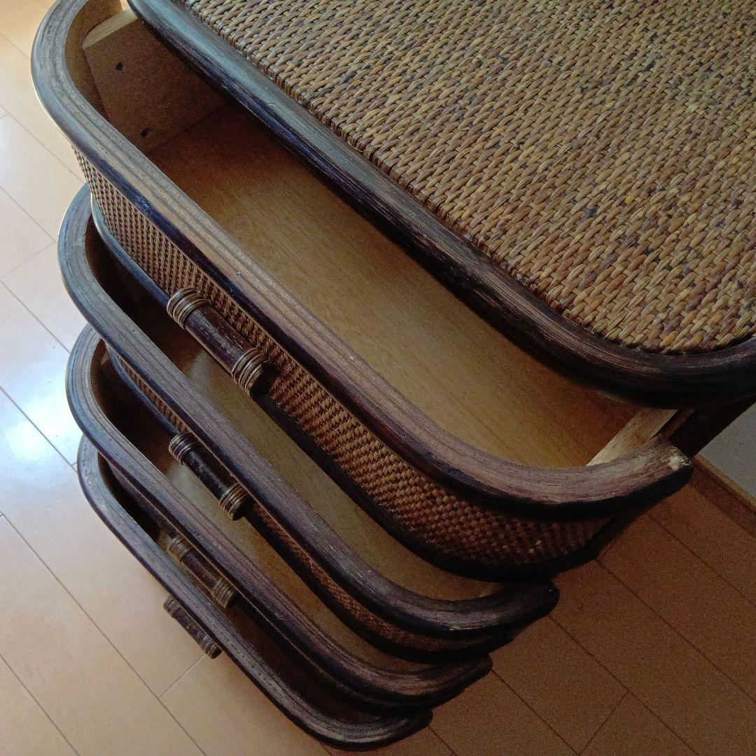 籐家具ラタン 昭和レトロ エスニック アジアンラック ４段木製チェスト ブラウン