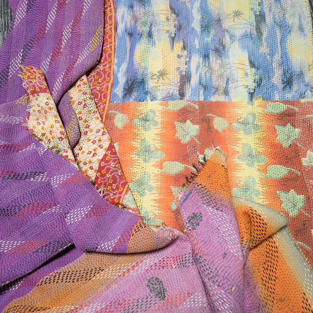 142❁︎インド ヴィンテージ カンタキルト ラリーキルト リバーシブル 紫