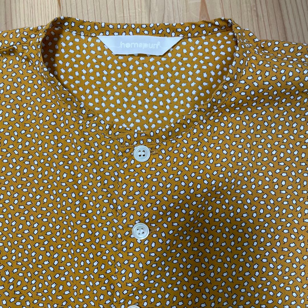 homspunマスタード 柄 半袖シャツ