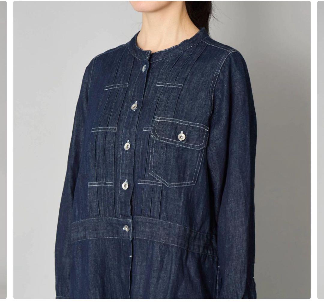 ubasoku リネンコットンデニム ワンピース インディゴ
