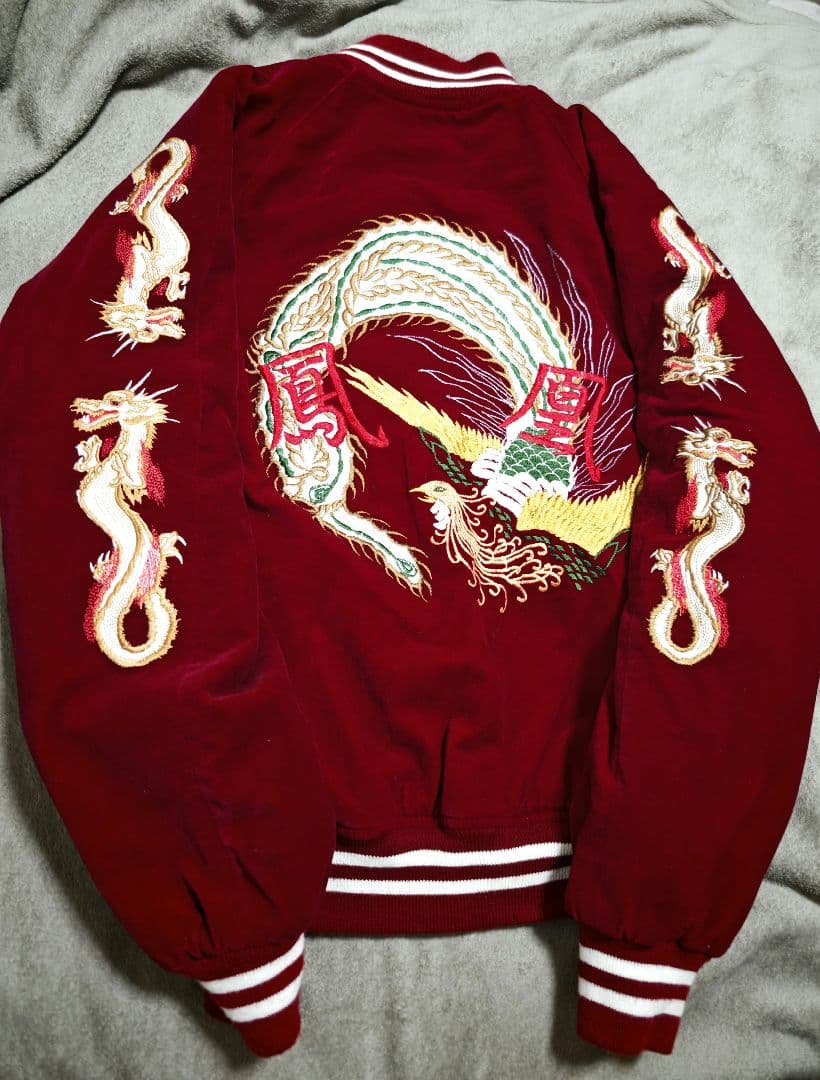 Greeman 日本 限定 スカジャン 別珍 unisex 赤 龍孔雀