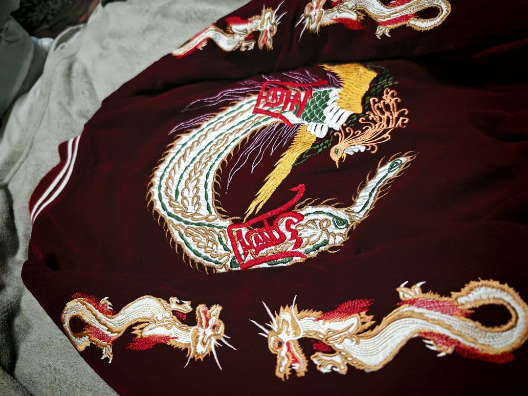 Greeman 日本 限定 スカジャン 別珍 unisex 赤 龍孔雀