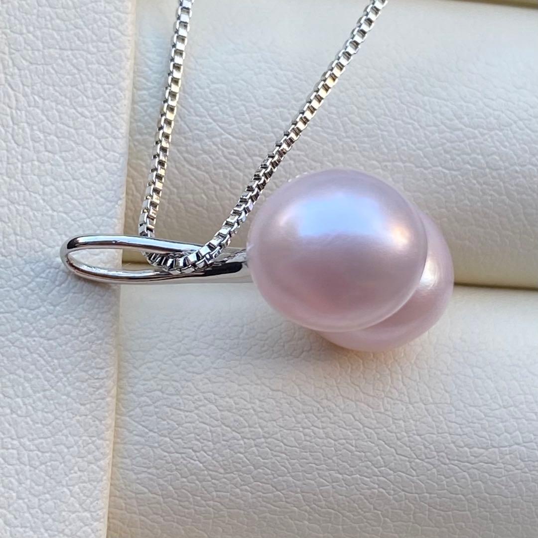 本真珠　淡水無核パールネックレストップ　天然希少カラー紫ピンク　PT721
