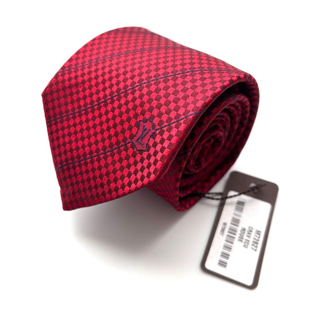 ꧁新品未使用꧂ ルイヴィトン ネクタイ マイクロダミエ LV ストライプ レッド