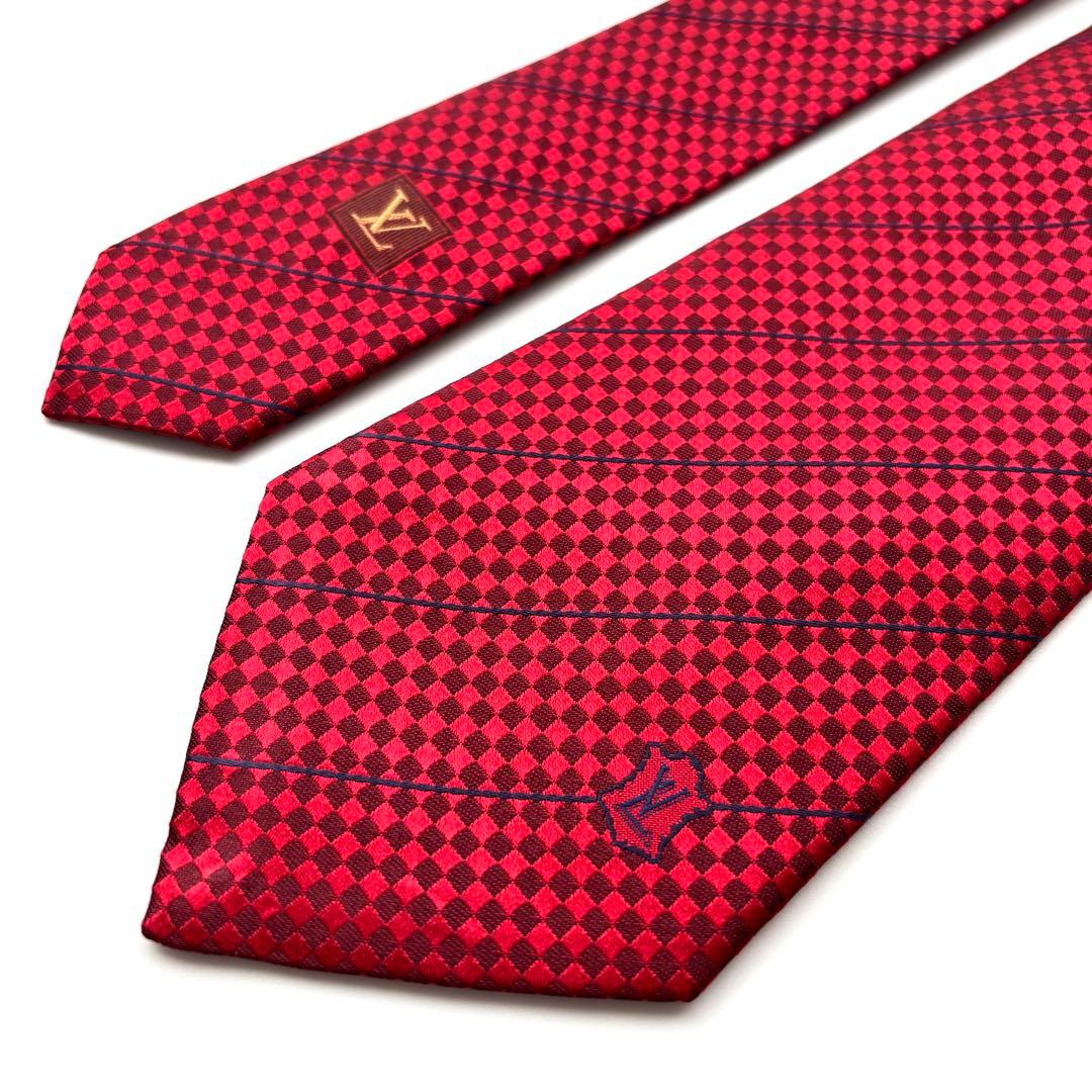 ꧁新品未使用꧂ ルイヴィトン ネクタイ マイクロダミエ LV ストライプ レッド