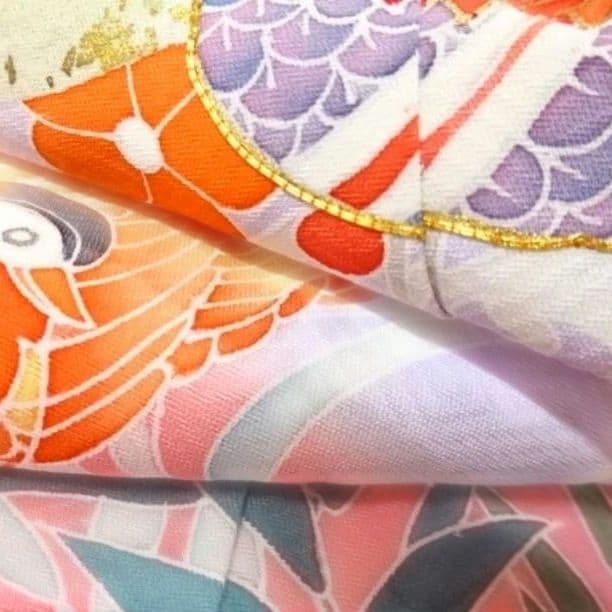 正絹京友禅☆箔散らし＋金駒刺繡☆八重紅枝垂れ桜や鴛鴦雅やかな7歳七五三向け祝い着