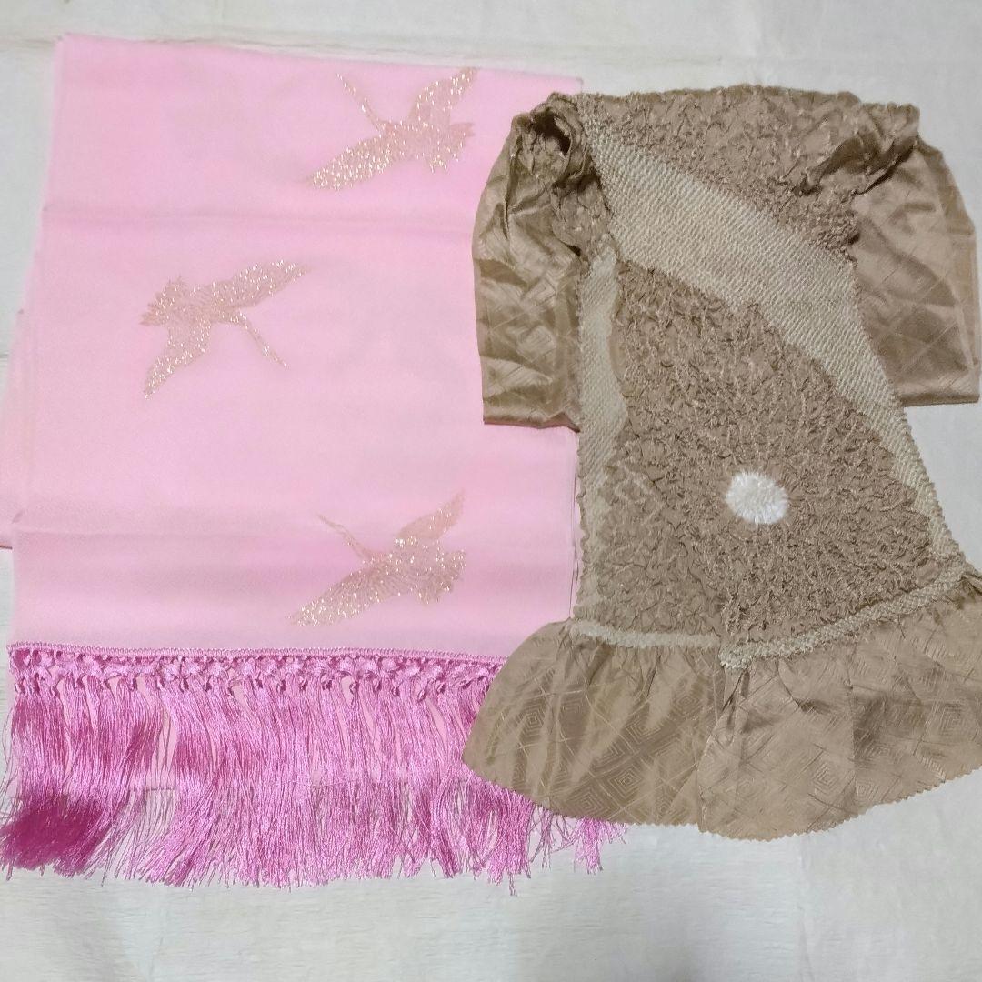 正絹京友禅☆箔散らし＋金駒刺繡☆八重紅枝垂れ桜や鴛鴦雅やかな7歳七五三向け祝い着